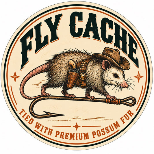 Fly Cache premium possum fur western sticker